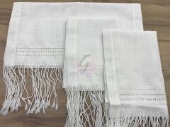 3'lü Ajurlu-Saçaklı Etamin Takım Açık Krem