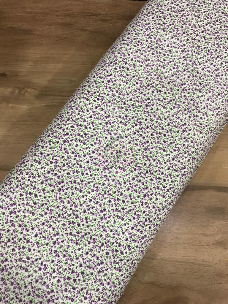 Çiçekli 3 Poplin Kumaşlar Küçük Çiçekli Mor