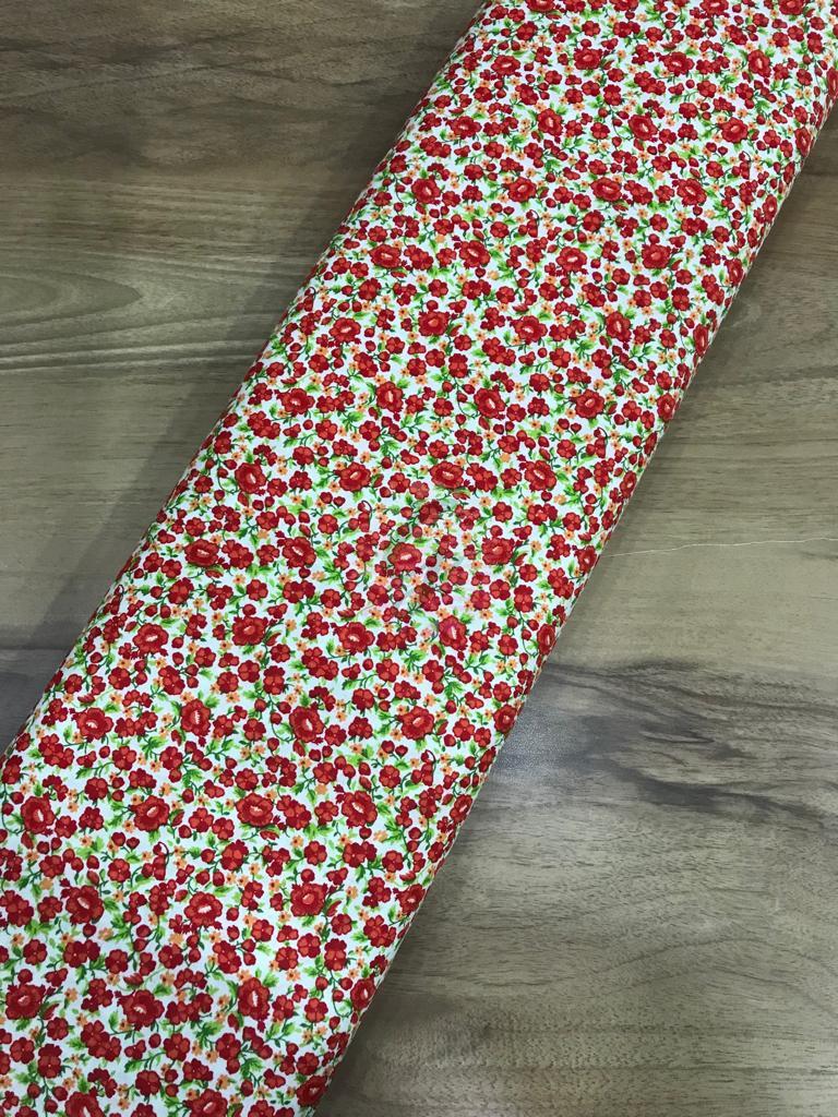 Çiçekli 3 Poplin Kumaşlar Kırmızı