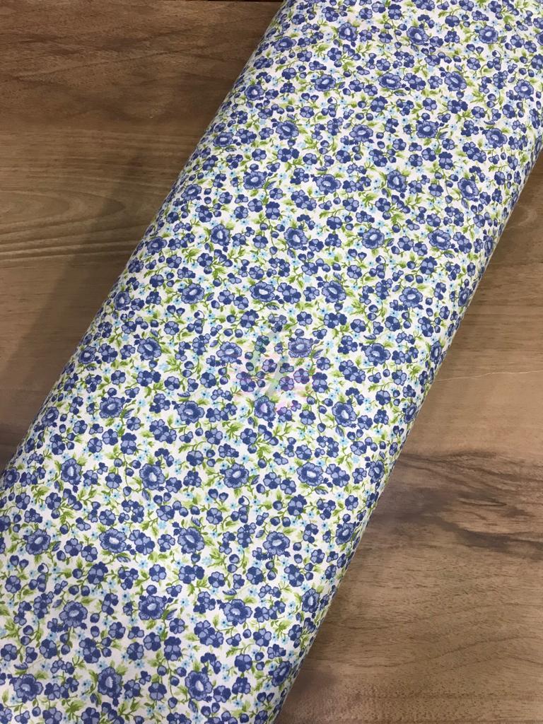 Çiçekli 3 Poplin Kumaşlar Mavi