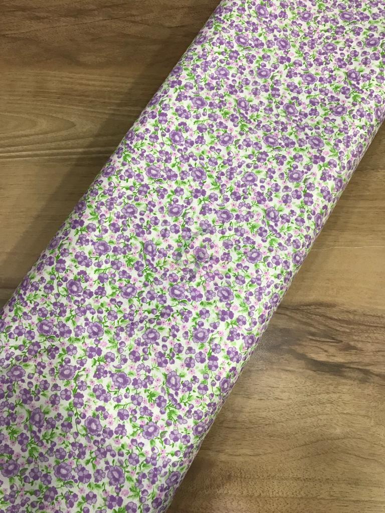 Çiçekli 3 Poplin Kumaşlar Mor