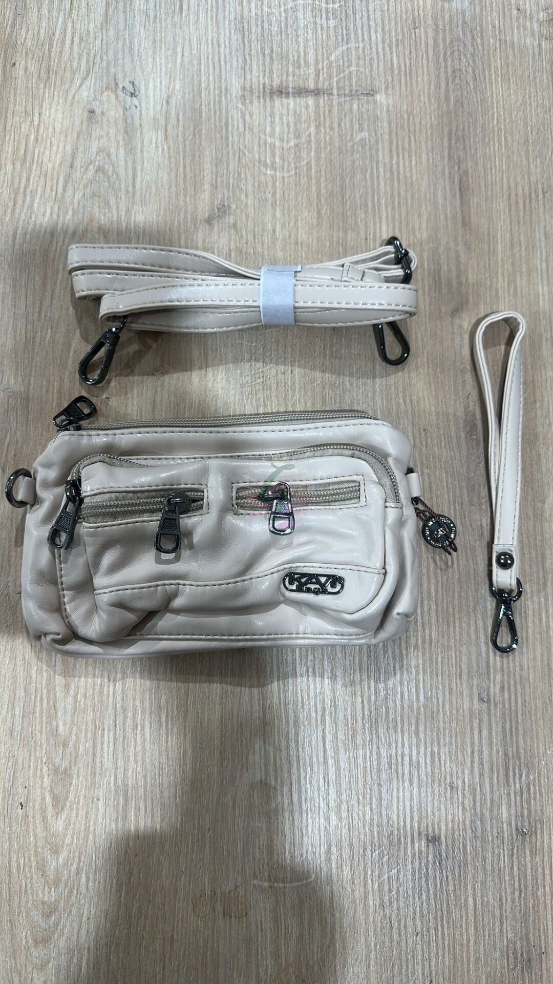 %100 Yıkanmış Deri Cüzdan-Çanta Krem