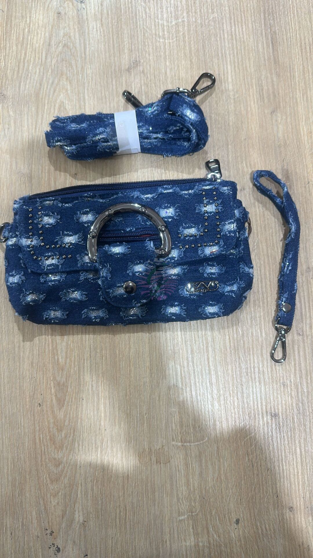 %100 Yıkanmış Deri Cüzdan-Çanta Metal Model Kot Mavisi