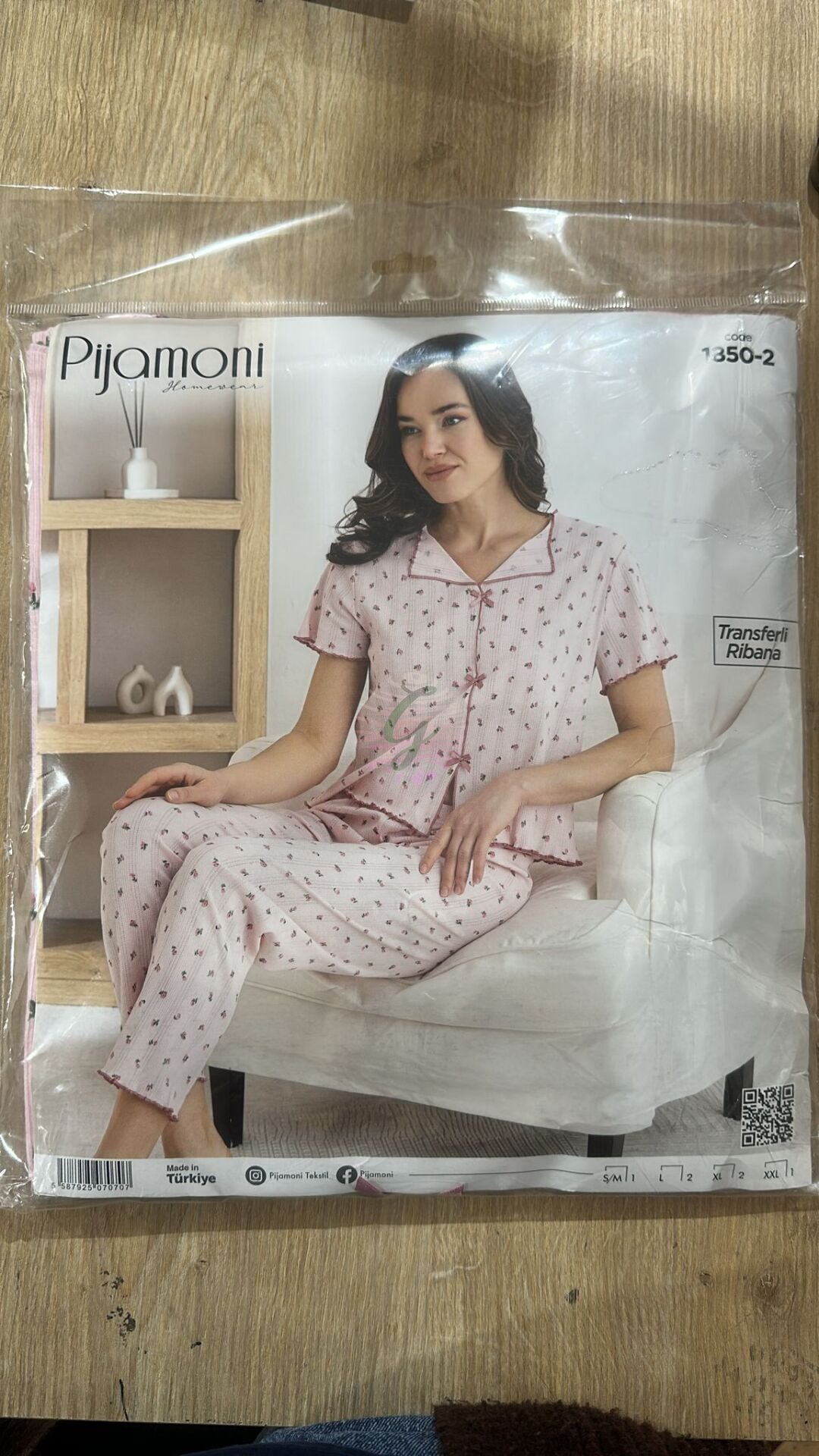 XL Beden Bayan Pijama Takımı Transferli Ribana 1850-2