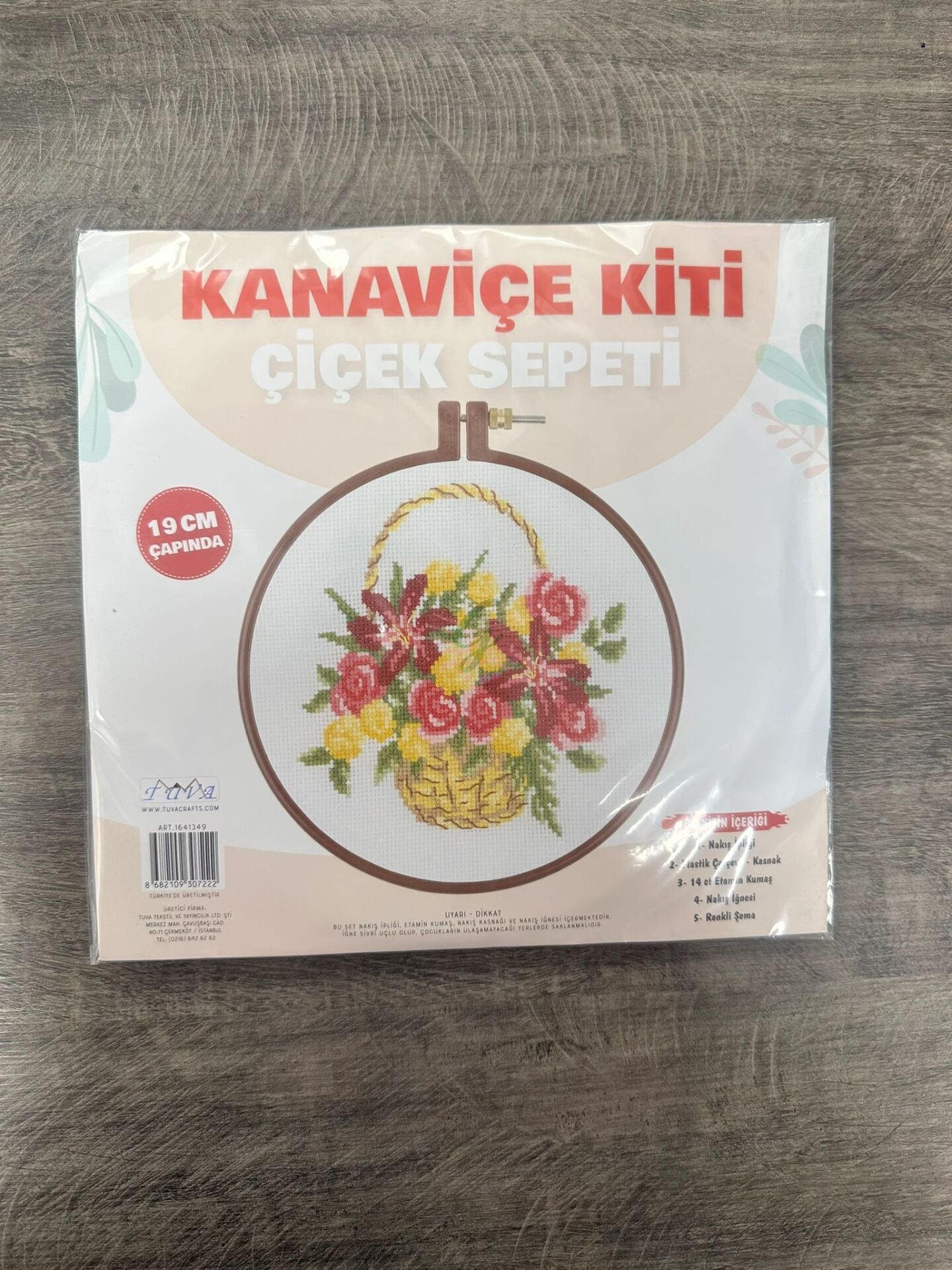 Kanaviçe Kiti 19Cm Çapında no1 çiçek sepeti