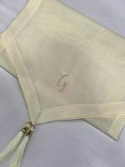 Uçları Taşlı Püsküllü  Üçgen Etamin Runner Krem