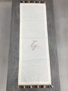 Renkli Saçaklı Etamin Runner Ecru